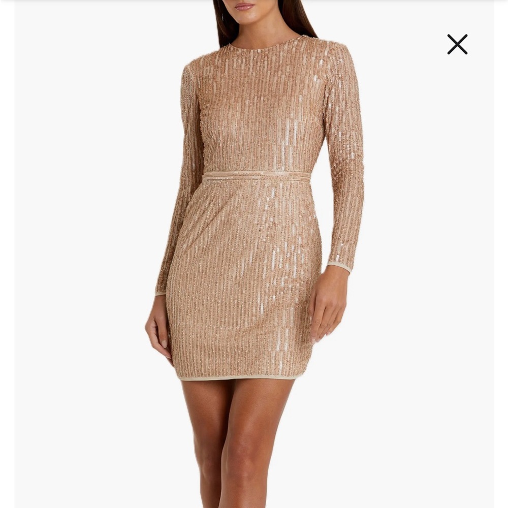 Mac Duggal Long Sleeve Sequin Mini Dress